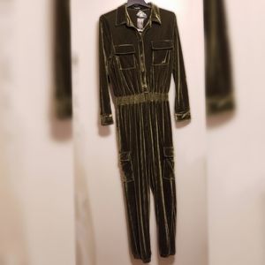 Fashion Nova Velvet Vixen Jumpsuit Olive Green XL